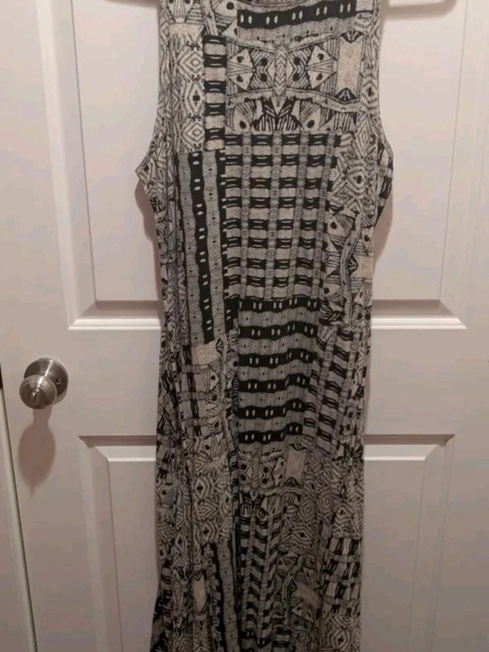 Y2k Ralph Lauren Black and Cream Geometric Sleeveless Maxi Dress